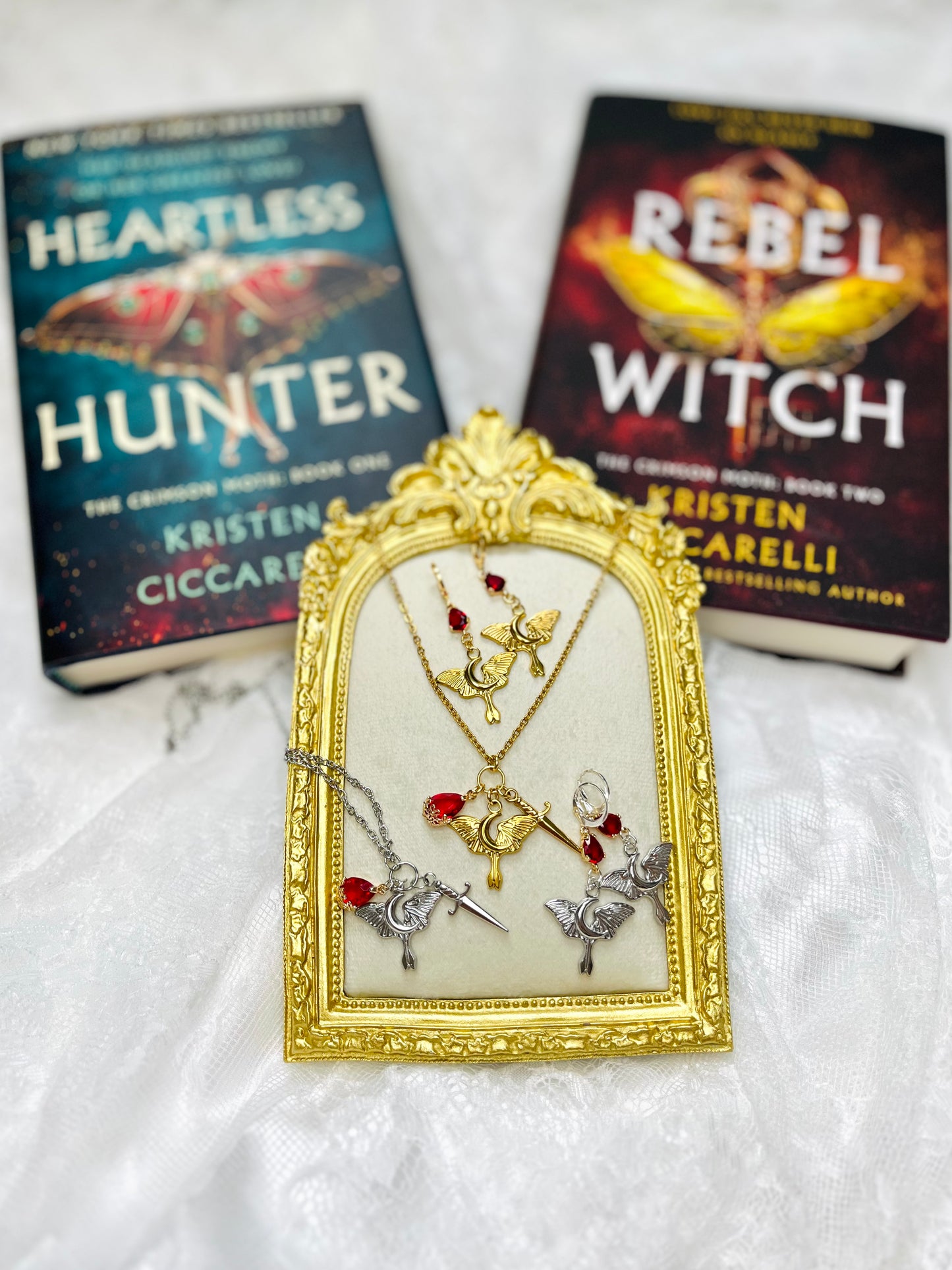 Crimson Moth Cluster Necklace